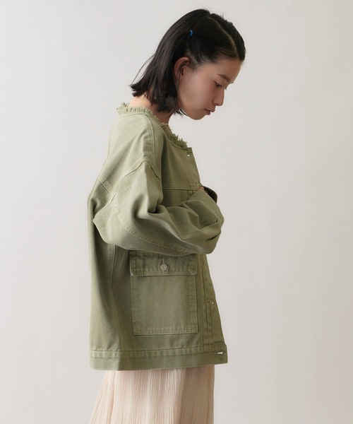 forksy.】デニムピグメント加工/オーバーサイズダメージノーカラーG