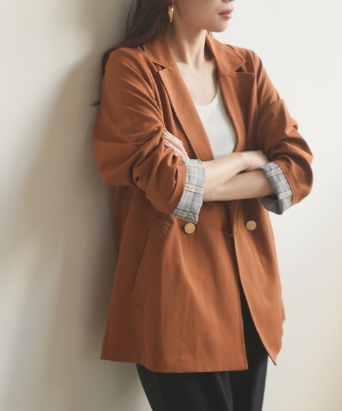 Futier land（フューティアランド）の「BIGダブルテーラードジャケット（テーラードジャケット・レディース・ブラック/ベージュ/ネイビー/ライトピンク/キャメル/ブラック系その他/ブルー系その他/ベージュ系その他・MEDIUM/LARGE）」の7枚目の写真