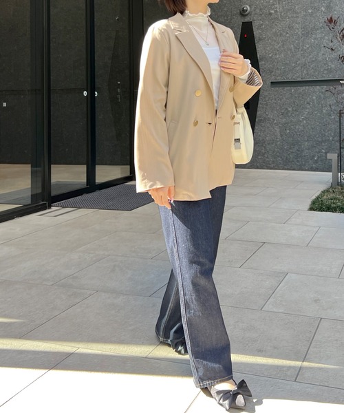 Futier land（フューティアランド）の「BIGダブルテーラードジャケット（テーラードジャケット・レディース・ブラック/ベージュ/ネイビー/ライトピンク/キャメル/ブラック系その他/ブルー系その他/ベージュ系その他・MEDIUM/LARGE）」の21枚目の写真