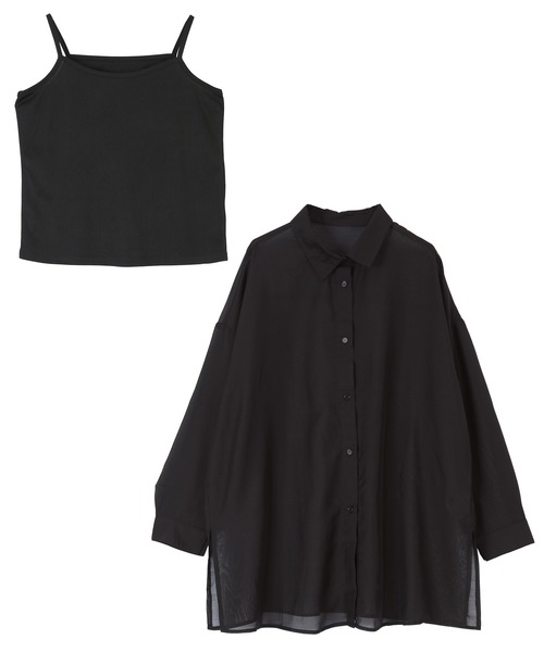 titivate(ティティベイト)の「インナー付きシアーチュニックシャツ(シャツ/ブラウス・レディース・ブラック/パープル/ブラウン/グレイッシュベージュ・M)」の1枚目の写真