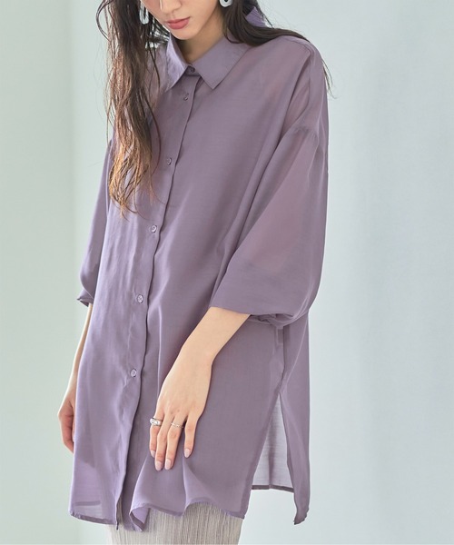 titivate(ティティベイト)の「インナー付きシアーチュニックシャツ(シャツ/ブラウス・レディース・ブラック/パープル/ブラウン/グレイッシュベージュ・M)」の11枚目の写真