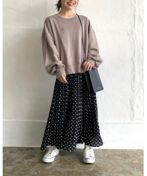 ドット柄ツイードスカートパンツ coca スラックス パンツ ドット柄センタープレスワイドパンツ