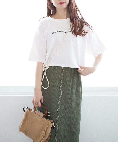 Heather（ヘザー）の「アソートクロップドＴシャツ　948601（Tシャツ/カットソー・レディース・ブラック/グリーン/ホワイト×レッド/ホワイト×ブラック/ブルー/オレンジ/ホワイト×グリーン・FREE）」の4枚目の写真