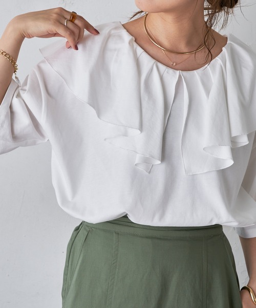 DISCOAT(ディスコート)の「フリルプルオーバー(Tシャツ/カットソー・レディース・ライトグレー/オフホワイト/ブラック・FREE)」の9枚目の写真