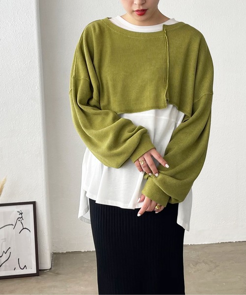 Shelly island(シェリーアイランド)の「サーマルショートアシメプルオーバー(Tシャツ/カットソー・レディース・ベージュ/グリーン/モカ・FREE)」の3枚目の写真