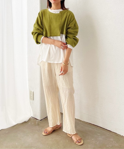 Shelly island(シェリーアイランド)の「サーマルショートアシメプルオーバー(Tシャツ/カットソー・レディース・ベージュ/グリーン/モカ・FREE)」の4枚目の写真