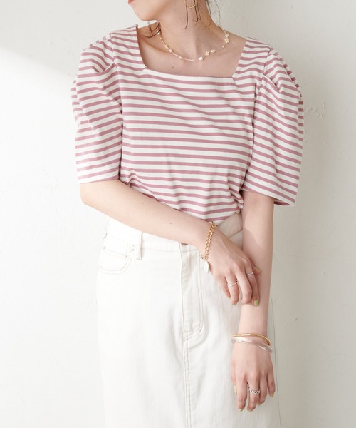 DISCOAT（ディスコート）の「パワショルボーダープルオーバー（Tシャツ/カットソー・レディース・ライトグレー/ブラック/ベビーピンク/ブルー・FREE）」の4枚目の写真