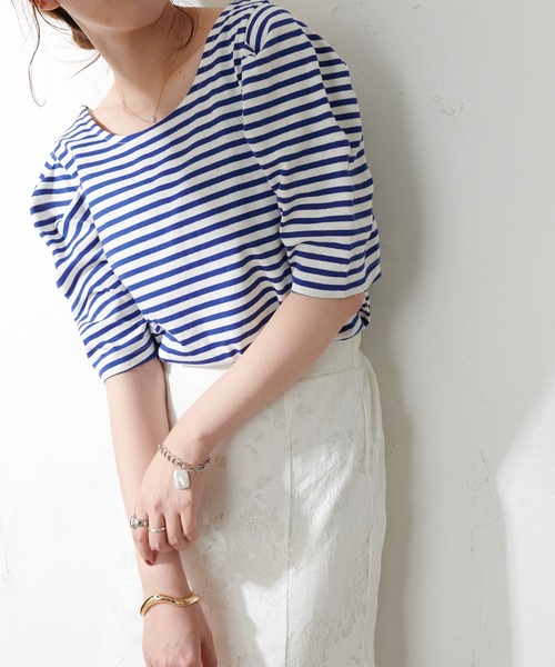 DISCOAT（ディスコート）の「パワショルボーダープルオーバー（Tシャツ/カットソー・レディース・ライトグレー/ブラック/ベビーピンク/ブルー・FREE）」の3枚目の写真