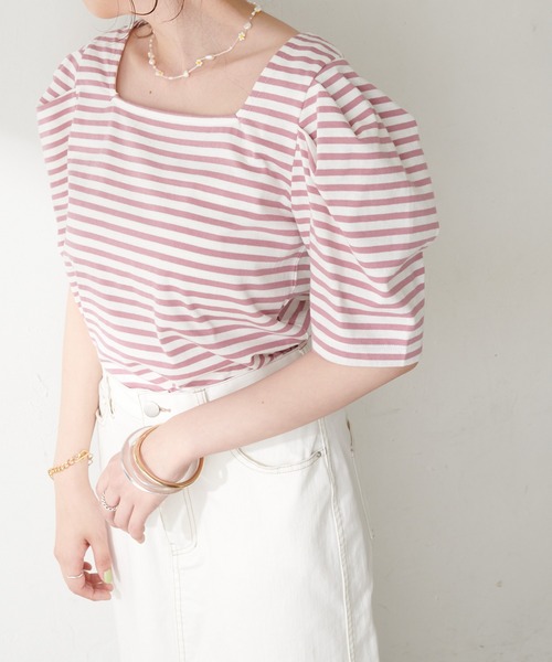 DISCOAT（ディスコート）の「パワショルボーダープルオーバー（Tシャツ/カットソー・レディース・ライトグレー/ブラック/ベビーピンク/ブルー・FREE）」の11枚目の写真