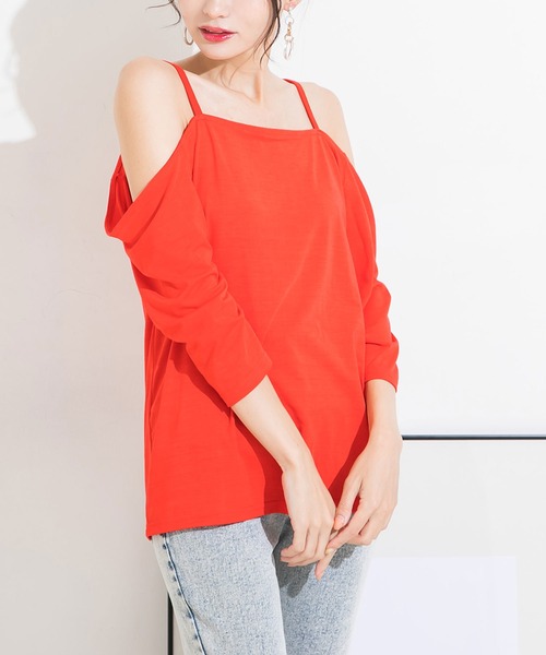 Newlyme(ニューリーミー)の「オーバーサイズキャミTシャツ(Tシャツ/カットソー・レディース・ホワイト/オレンジ/ブラック×ホワイト/グリーン/ブラック/ブルー・MEDIUM/X-LARGE/LARGE)」の2枚目の写真
