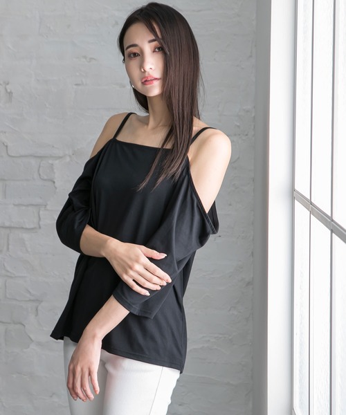 Newlyme(ニューリーミー)の「オーバーサイズキャミTシャツ(Tシャツ/カットソー・レディース・ホワイト/オレンジ/ブラック×ホワイト/グリーン/ブラック/ブルー・MEDIUM/X-LARGE/LARGE)」の4枚目の写真