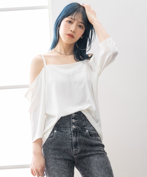 Newlyme(ニューリーミー)の「オーバーサイズキャミTシャツ(Tシャツ/カットソー・レディース・ホワイト/オレンジ/ブラック×ホワイト/グリーン/ブラック/ブルー・MEDIUM/X-LARGE/LARGE)」の9枚目の写真