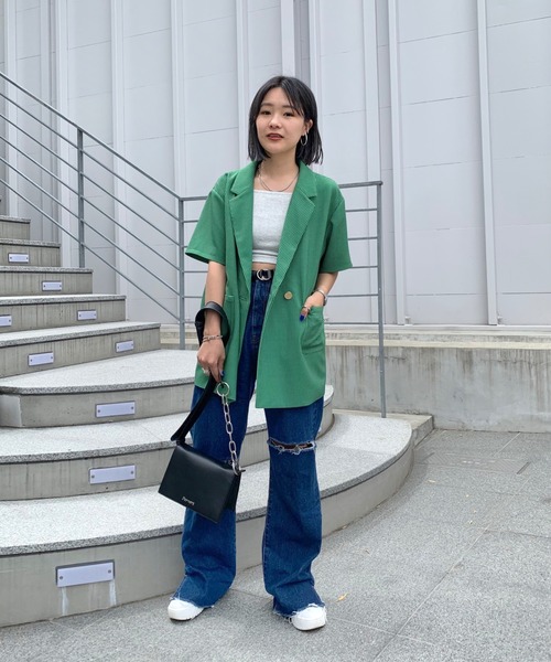 WHO'S WHO gallery（フーズフーギャラリー）の「シェパードチェックジャケット（テーラードジャケット・レディース・オレンジ/グリーン・FREE）」の15枚目の写真