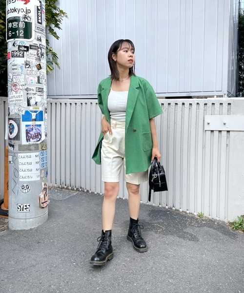 WHO'S WHO gallery（フーズフーギャラリー）の「シェパードチェックジャケット（テーラードジャケット・レディース・オレンジ/グリーン・FREE）」の18枚目の写真