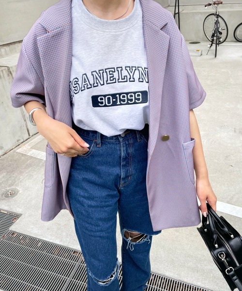 WHO'S WHO gallery（フーズフーギャラリー）の「シェパードチェックジャケット（テーラードジャケット・レディース・オレンジ/グリーン・FREE）」の4枚目の写真