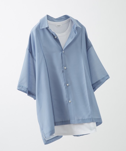 JUNRED（ジュンレッド）の「ピンタックシアーシャツ（シャツ/ブラウス・メンズ・ブラック/サックスブルー/グリーン・M/L）」の5枚目の写真