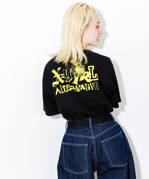X-girl（エックスガール）の「SUNFLOWER LOGO S/S TEE（Tシャツ/カットソー・レディース・ホワイト/イエロー/グリーン/ブラック・M/XL/L/S）」の3枚目の写真