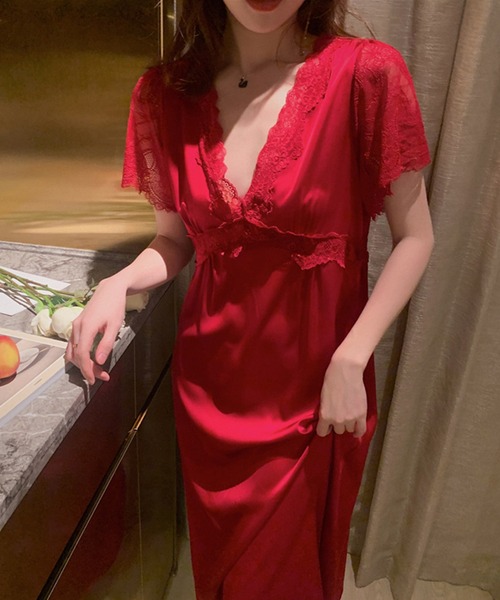 Jasmine Grandiflorum（ジャスミングランディフローラム）の「ロング丈ワンピースルームウェアランジェリー　ベビードール（ルームワンピース・レディース・ピンク/モカ/ワイン・MEDIUM/LARGE）」の22枚目の写真