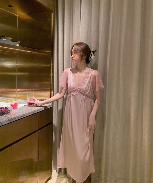 Jasmine Grandiflorum（ジャスミングランディフローラム）の「ロング丈ワンピースルームウェアランジェリー　ベビードール（ルームワンピース・レディース・ピンク/モカ/ワイン・MEDIUM/LARGE）」の9枚目の写真