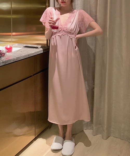 Jasmine Grandiflorum（ジャスミングランディフローラム）の「ロング丈ワンピースルームウェアランジェリー　ベビードール（ルームワンピース・レディース・ピンク/モカ/ワイン・MEDIUM/LARGE）」の10枚目の写真