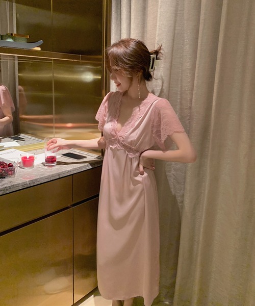 Jasmine Grandiflorum（ジャスミングランディフローラム）の「ロング丈ワンピースルームウェアランジェリー　ベビードール（ルームワンピース・レディース・ピンク/モカ/ワイン・MEDIUM/LARGE）」の11枚目の写真