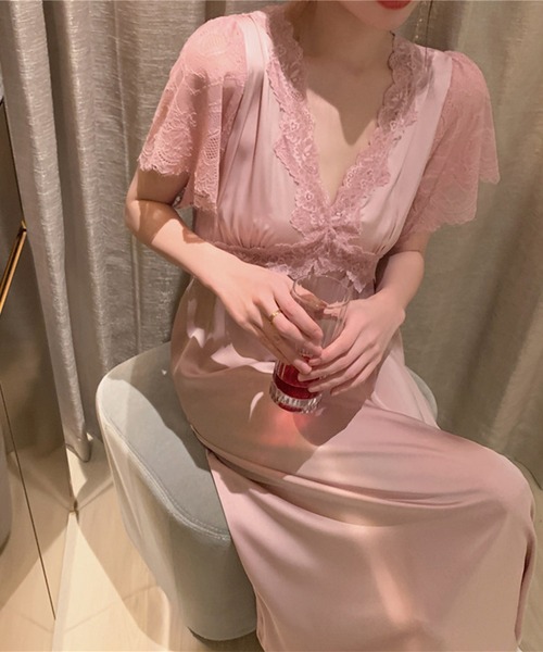 Jasmine Grandiflorum（ジャスミングランディフローラム）の「ロング丈ワンピースルームウェアランジェリー　ベビードール（ルームワンピース・レディース・ピンク/モカ/ワイン・MEDIUM/LARGE）」の12枚目の写真