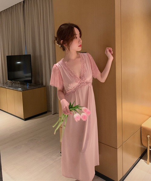 Jasmine Grandiflorum（ジャスミングランディフローラム）の「ロング丈ワンピースルームウェアランジェリー　ベビードール（ルームワンピース・レディース・ピンク/モカ/ワイン・MEDIUM/LARGE）」の13枚目の写真