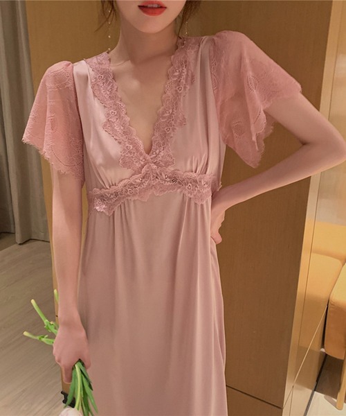 Jasmine Grandiflorum（ジャスミングランディフローラム）の「ロング丈ワンピースルームウェアランジェリー　ベビードール（ルームワンピース・レディース・ピンク/モカ/ワイン・MEDIUM/LARGE）」の14枚目の写真