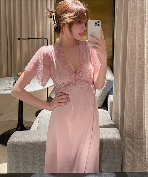 Jasmine Grandiflorum（ジャスミングランディフローラム）の「ロング丈ワンピースルームウェアランジェリー　ベビードール（ルームワンピース・レディース・ピンク/モカ/ワイン・MEDIUM/LARGE）」の17枚目の写真