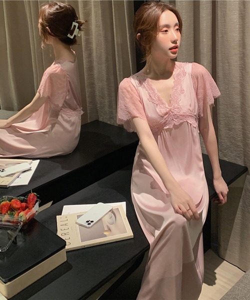 Jasmine Grandiflorum（ジャスミングランディフローラム）の「ロング丈ワンピースルームウェアランジェリー　ベビードール（ルームワンピース・レディース・ピンク/モカ/ワイン・MEDIUM/LARGE）」の18枚目の写真