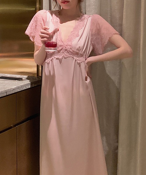 Jasmine Grandiflorum（ジャスミングランディフローラム）の「ロング丈ワンピースルームウェアランジェリー　ベビードール（ルームワンピース・レディース・ピンク/モカ/ワイン・MEDIUM/LARGE）」の19枚目の写真