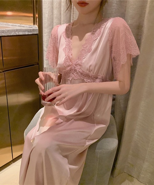 Jasmine Grandiflorum（ジャスミングランディフローラム）の「ロング丈ワンピースルームウェアランジェリー　ベビードール（ルームワンピース・レディース・ピンク/モカ/ワイン・MEDIUM/LARGE）」の20枚目の写真