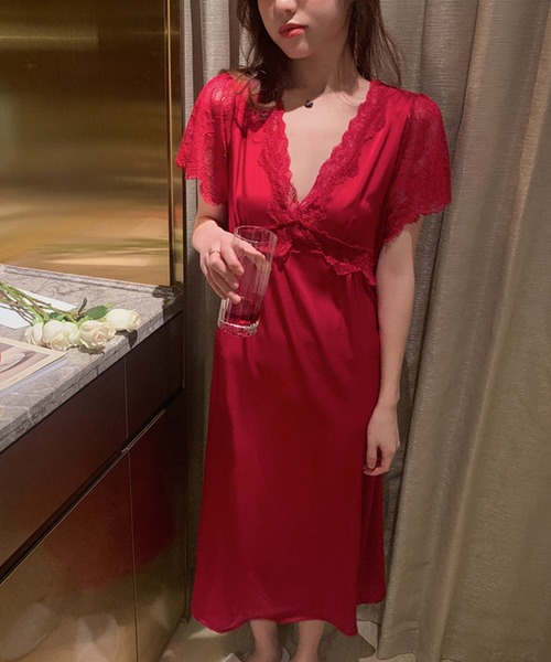 Jasmine Grandiflorum（ジャスミングランディフローラム）の「ロング丈ワンピースルームウェアランジェリー　ベビードール（ルームワンピース・レディース・ピンク/モカ/ワイン・MEDIUM/LARGE）」の21枚目の写真