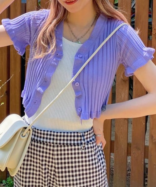 WEGO（ウィゴー）の「WEGO/フリルニットコンパクトカーディガン（カーディガン/ボレロ・レディース・ブラック/ライトパープル/オレンジ・FREE）」の2枚目の写真