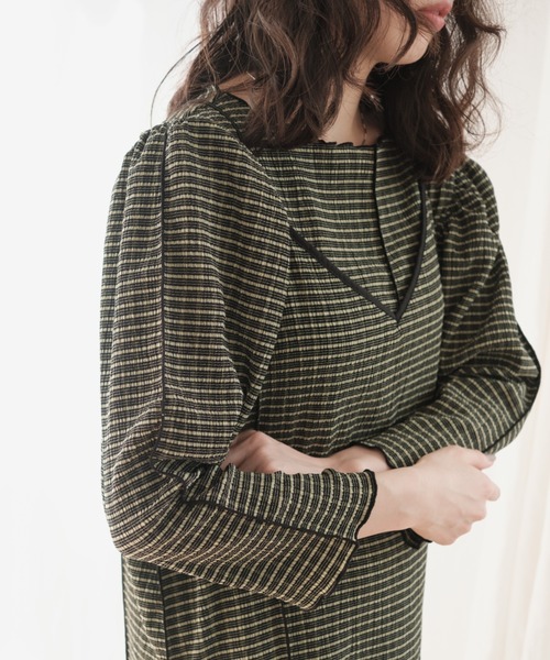 Kastane（カスタネ）の「ジャガードチェックパイピングプルオーバー（シャツ/ブラウス・レディース・ブラック/グリーン/アイボリー・FREE）」の3枚目の写真