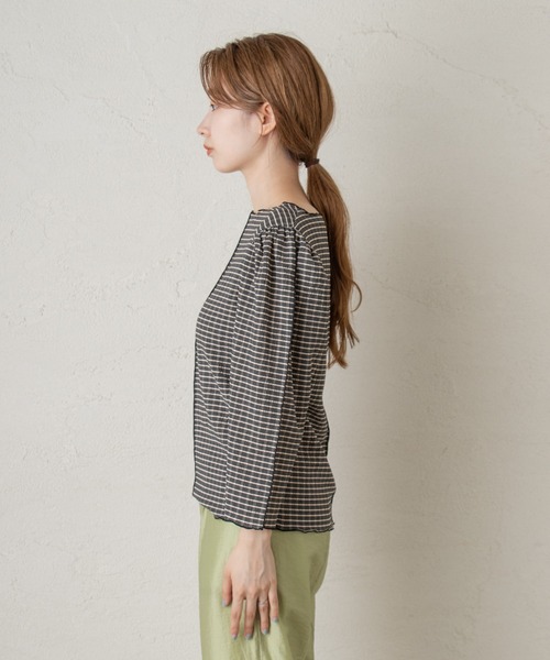 Kastane（カスタネ）の「ジャガードチェックパイピングプルオーバー（シャツ/ブラウス・レディース・ブラック/グリーン/アイボリー・FREE）」の10枚目の写真