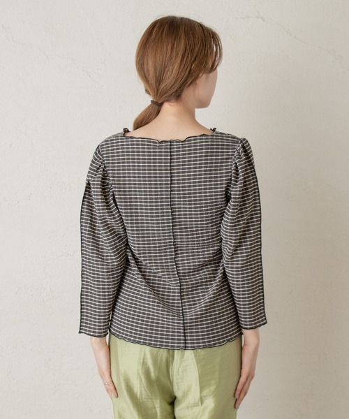Kastane（カスタネ）の「ジャガードチェックパイピングプルオーバー（シャツ/ブラウス・レディース・ブラック/グリーン/アイボリー・FREE）」の5枚目の写真