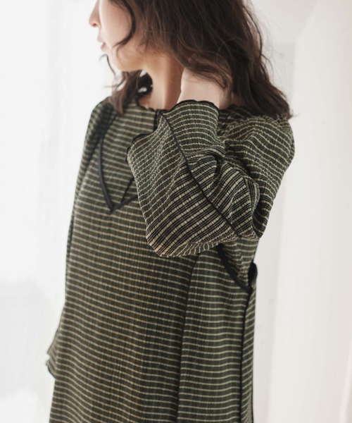 Kastane（カスタネ）の「ジャガードチェックパイピングプルオーバー（シャツ/ブラウス・レディース・ブラック/グリーン/アイボリー・FREE）」の6枚目の写真