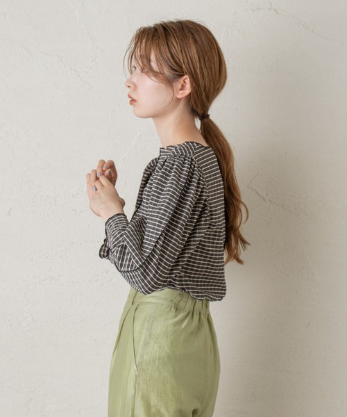 Kastane（カスタネ）の「ジャガードチェックパイピングプルオーバー（シャツ/ブラウス・レディース・ブラック/グリーン/アイボリー・FREE）」の7枚目の写真
