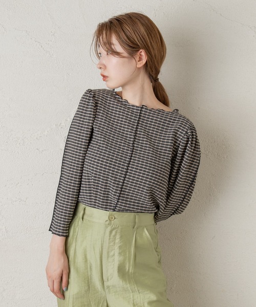 Kastane（カスタネ）の「ジャガードチェックパイピングプルオーバー（シャツ/ブラウス・レディース・ブラック/グリーン/アイボリー・FREE）」の18枚目の写真