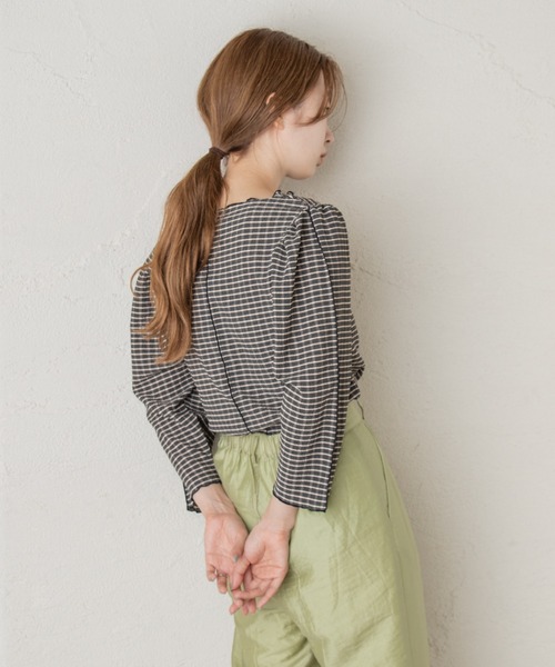 Kastane（カスタネ）の「ジャガードチェックパイピングプルオーバー（シャツ/ブラウス・レディース・ブラック/グリーン/アイボリー・FREE）」の14枚目の写真