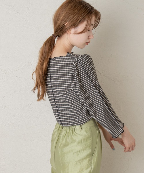 Kastane（カスタネ）の「ジャガードチェックパイピングプルオーバー（シャツ/ブラウス・レディース・ブラック/グリーン/アイボリー・FREE）」の21枚目の写真