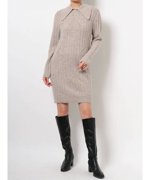 dazzlin（ダズリン）の「ビッグカラーニットミニワンピース（ワンピース・レディース・アイボリー/グレー・FREE）」の5枚目の写真