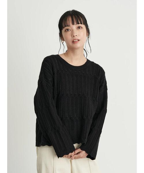 earth music&ecology（アースミュージックアンドエコロジー）の「【WEB限定】スカラップアイレットニットプルオーバー（ニット/セーター・レディース・ブラック/ダークブラウン/アイボリー/ライトベージュ・FREE）」の21枚目の写真