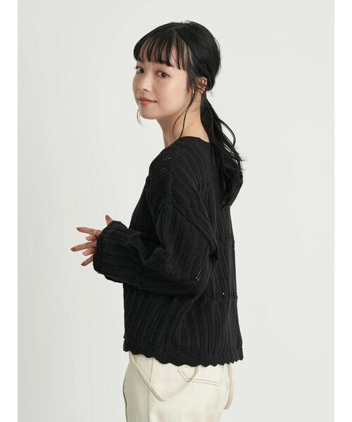 earth music&ecology（アースミュージックアンドエコロジー）の「【WEB限定】スカラップアイレットニットプルオーバー（ニット/セーター・レディース・ブラック/ダークブラウン/アイボリー/ライトベージュ・FREE）」の20枚目の写真