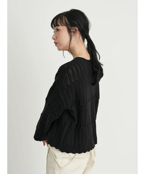 earth music&ecology（アースミュージックアンドエコロジー）の「【WEB限定】スカラップアイレットニットプルオーバー（ニット/セーター・レディース・ブラック/ダークブラウン/アイボリー/ライトベージュ・FREE）」の19枚目の写真