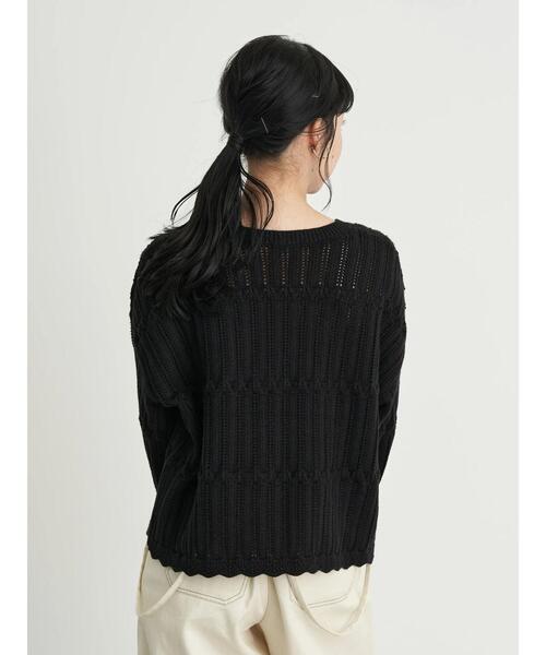 earth music&ecology（アースミュージックアンドエコロジー）の「【WEB限定】スカラップアイレットニットプルオーバー（ニット/セーター・レディース・ブラック/ダークブラウン/アイボリー/ライトベージュ・FREE）」の18枚目の写真