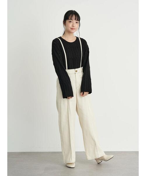 earth music&ecology（アースミュージックアンドエコロジー）の「【WEB限定】スカラップアイレットニットプルオーバー（ニット/セーター・レディース・ブラック/ダークブラウン/アイボリー/ライトベージュ・FREE）」の15枚目の写真