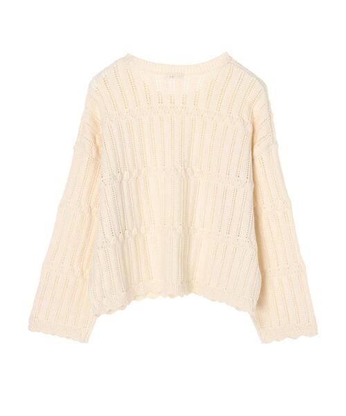 earth music&ecology（アースミュージックアンドエコロジー）の「【WEB限定】スカラップアイレットニットプルオーバー（ニット/セーター・レディース・ブラック/ダークブラウン/アイボリー/ライトベージュ・FREE）」の12枚目の写真