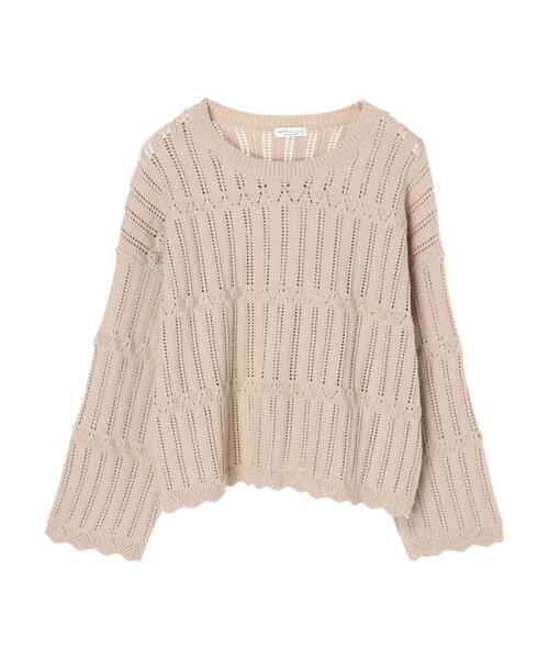 earth music&ecology（アースミュージックアンドエコロジー）の「【WEB限定】スカラップアイレットニットプルオーバー（ニット/セーター・レディース・ブラック/ダークブラウン/アイボリー/ライトベージュ・FREE）」の6枚目の写真